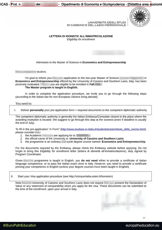 Admission letter