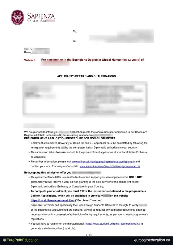 Admission letter