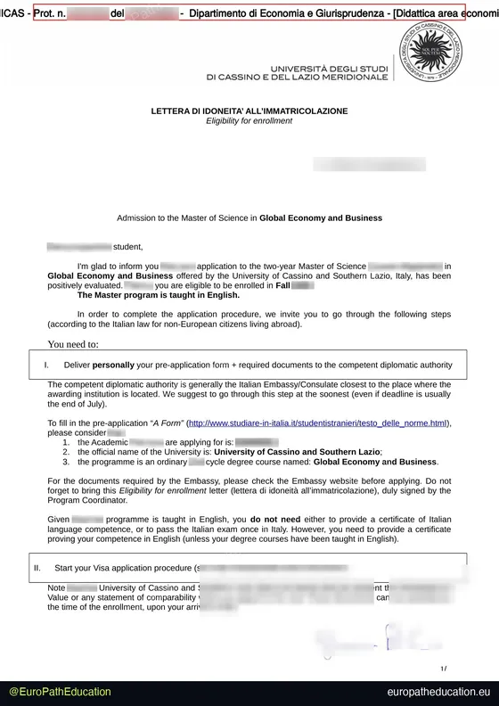 Admission letter