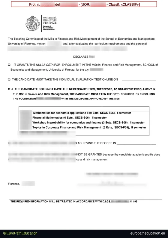 Admission letter