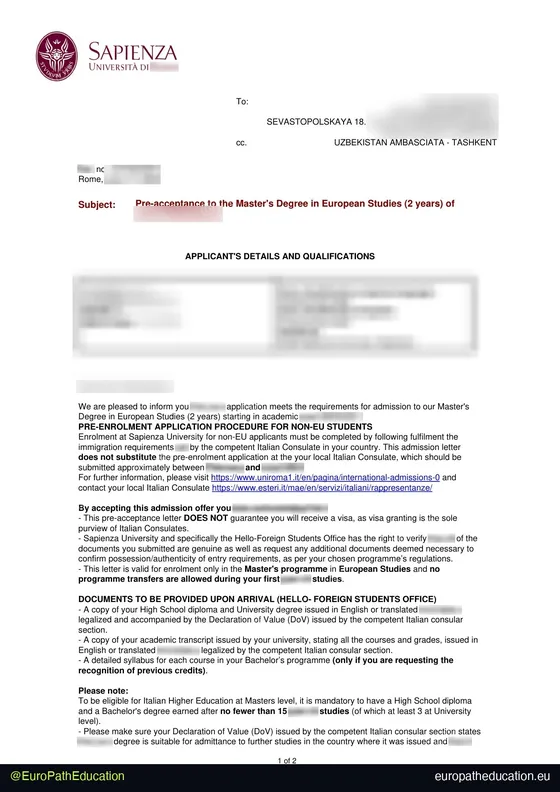 Admission letter