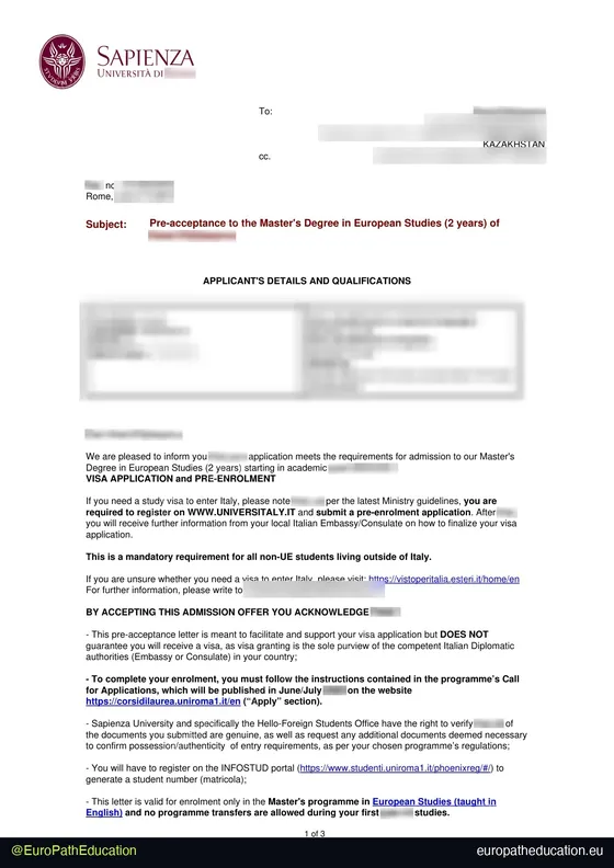 Admission letter