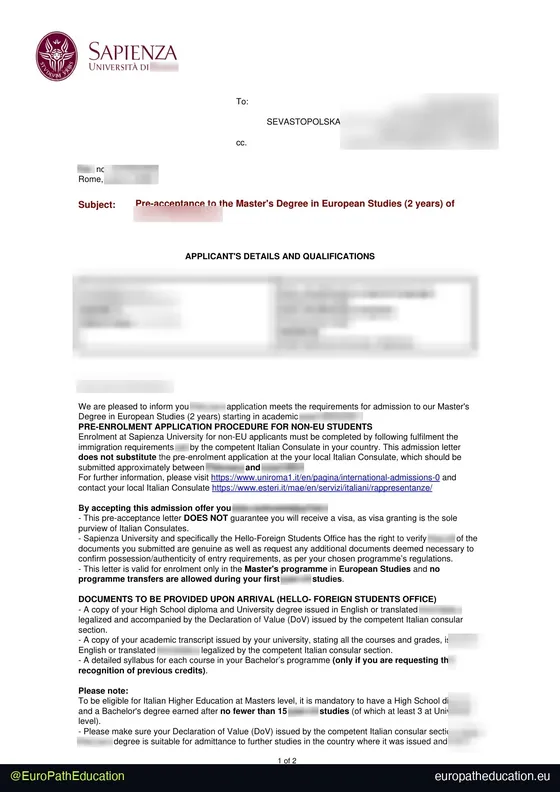 Admission letter