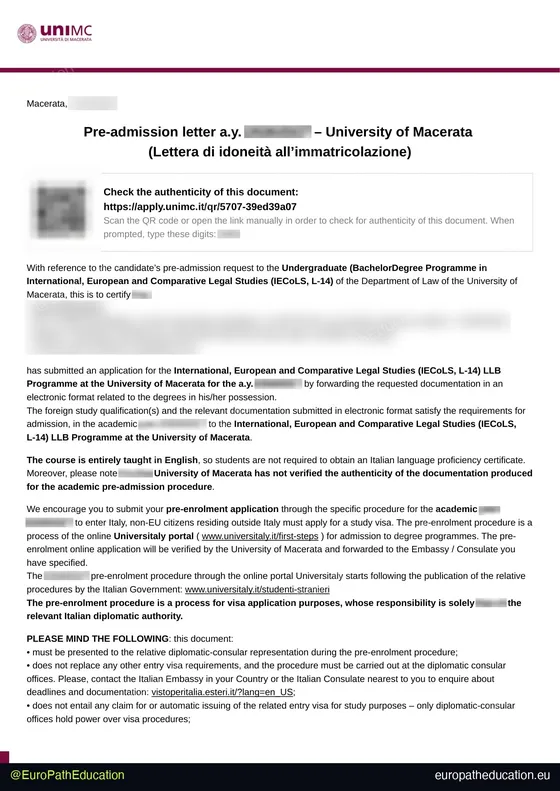 Admission letter