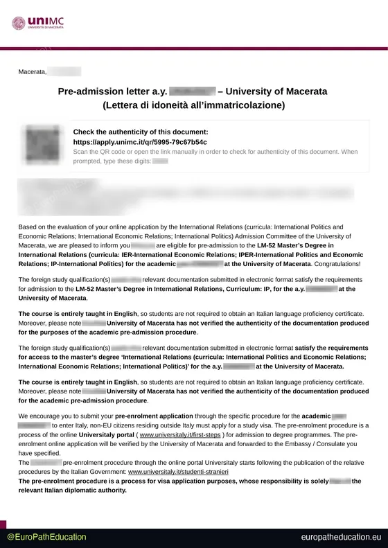 Admission letter