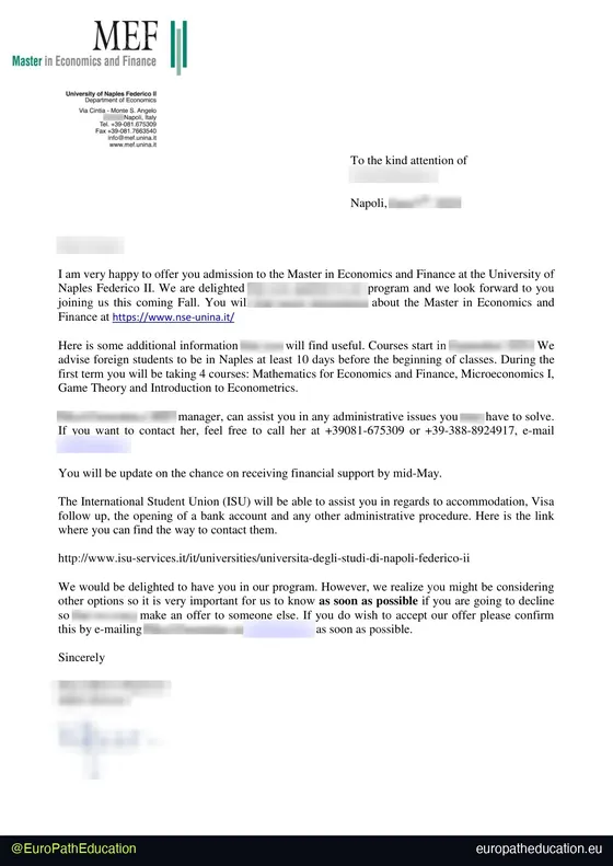 Admission letter