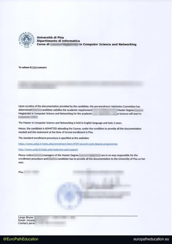 Admission letter