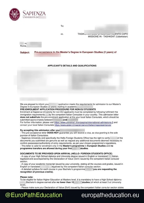 Admission letter