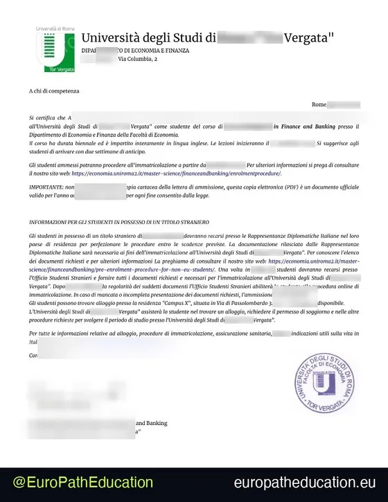 Admission letter