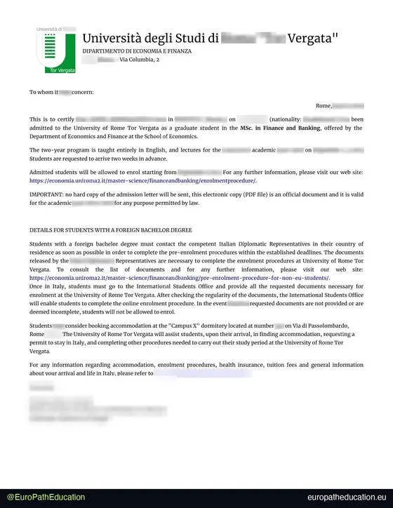 Admission letter